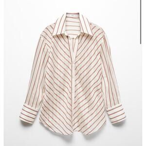 Mango Semi-Transparent Striped Off White Button-Up Shirt Size 4